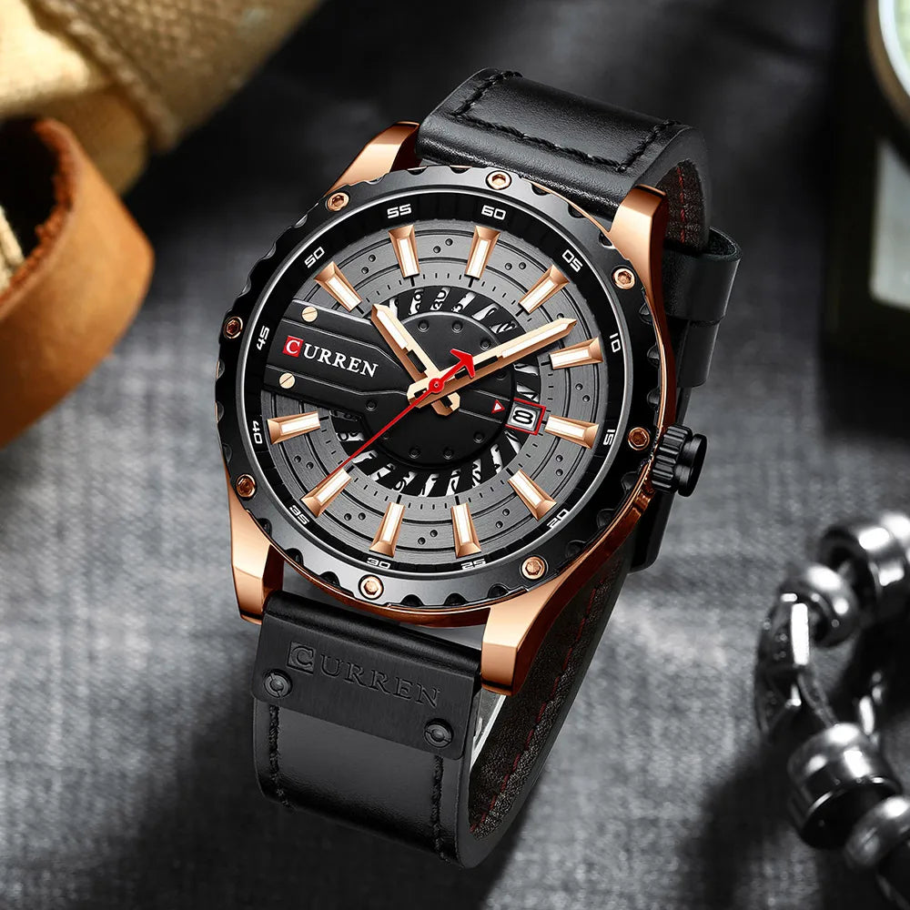 CURREN Watches Top Brand Fashion Leather Wristwatch Casual Quartz Men's Watch with box New Chic Clock Luminous hands