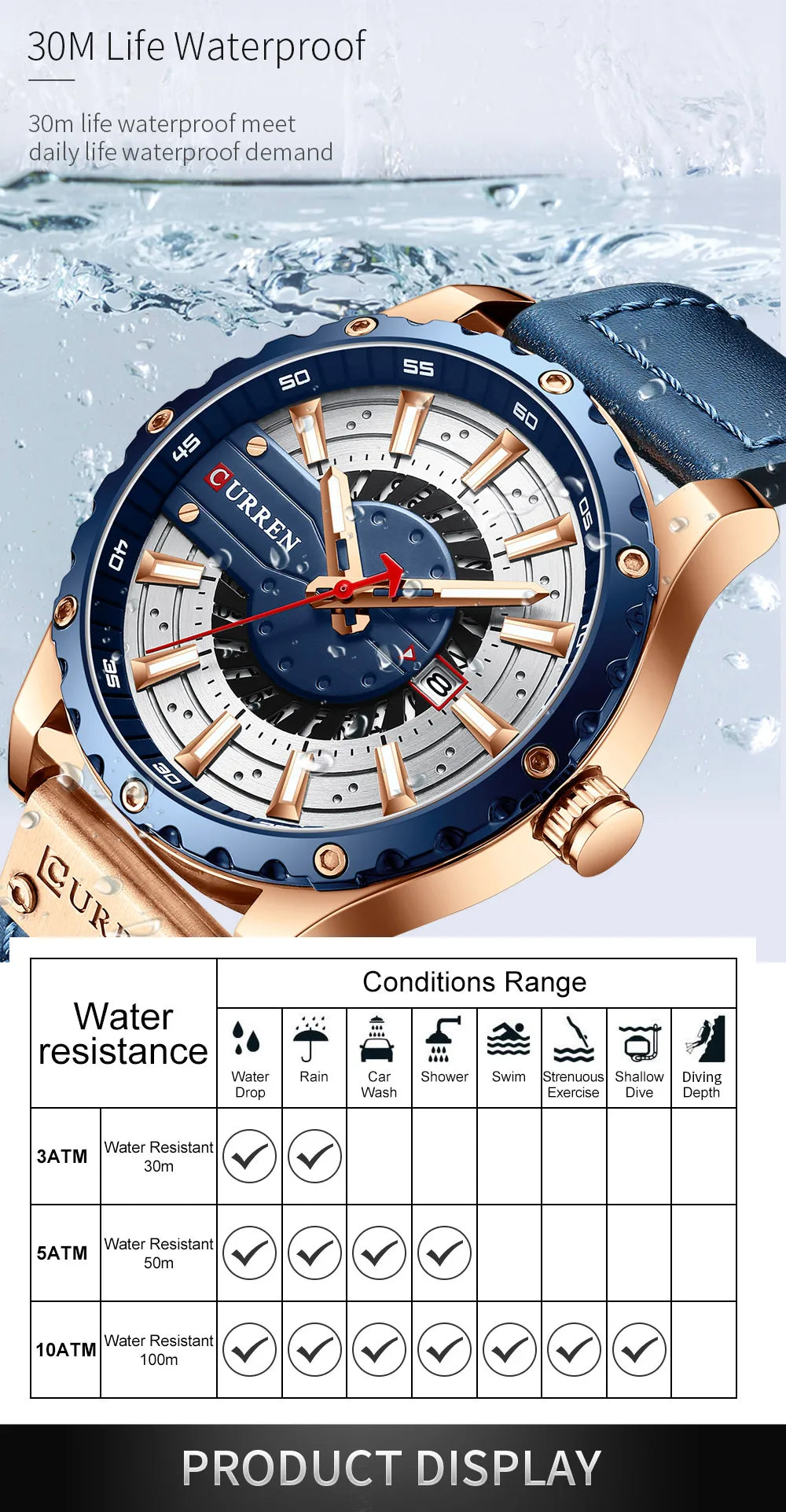 CURREN Watches Top Brand Fashion Leather Wristwatch Casual Quartz Men's Watch with box New Chic Clock Luminous hands