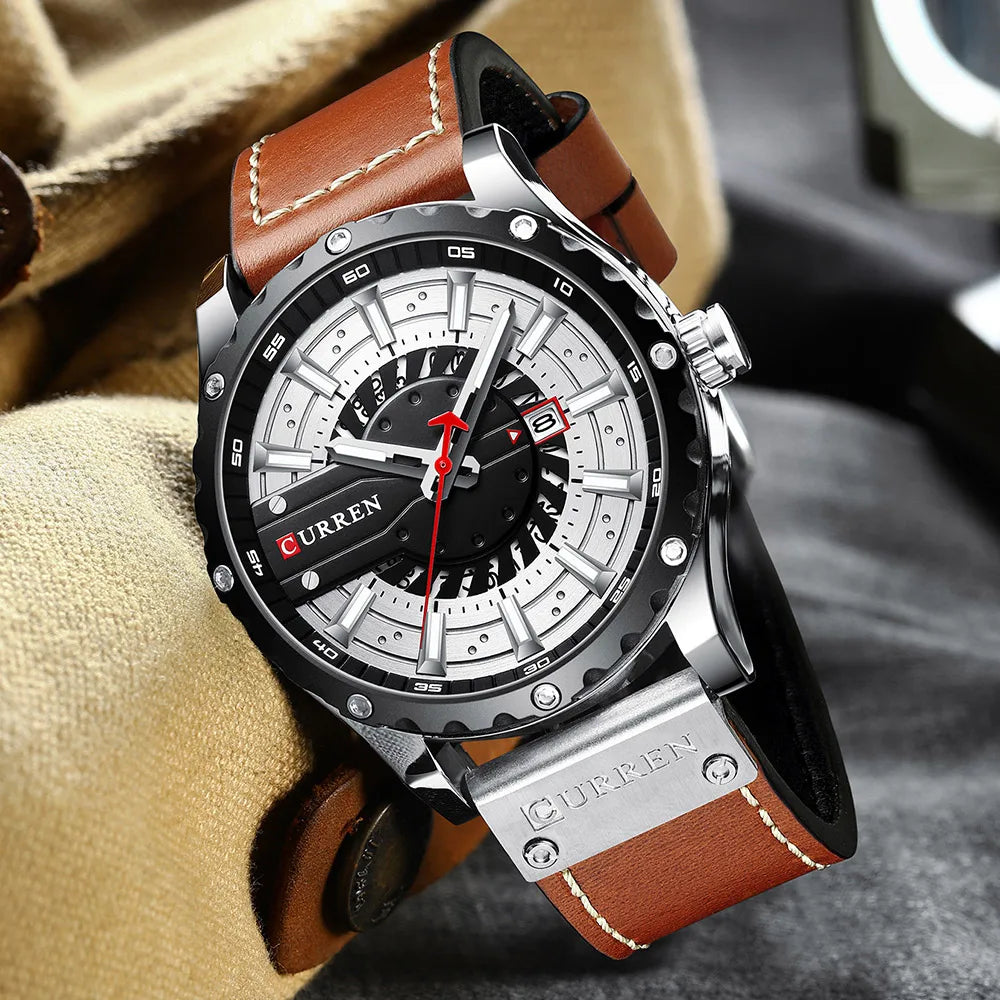 CURREN Watches Top Brand Fashion Leather Wristwatch Casual Quartz Men's Watch with box New Chic Clock Luminous hands