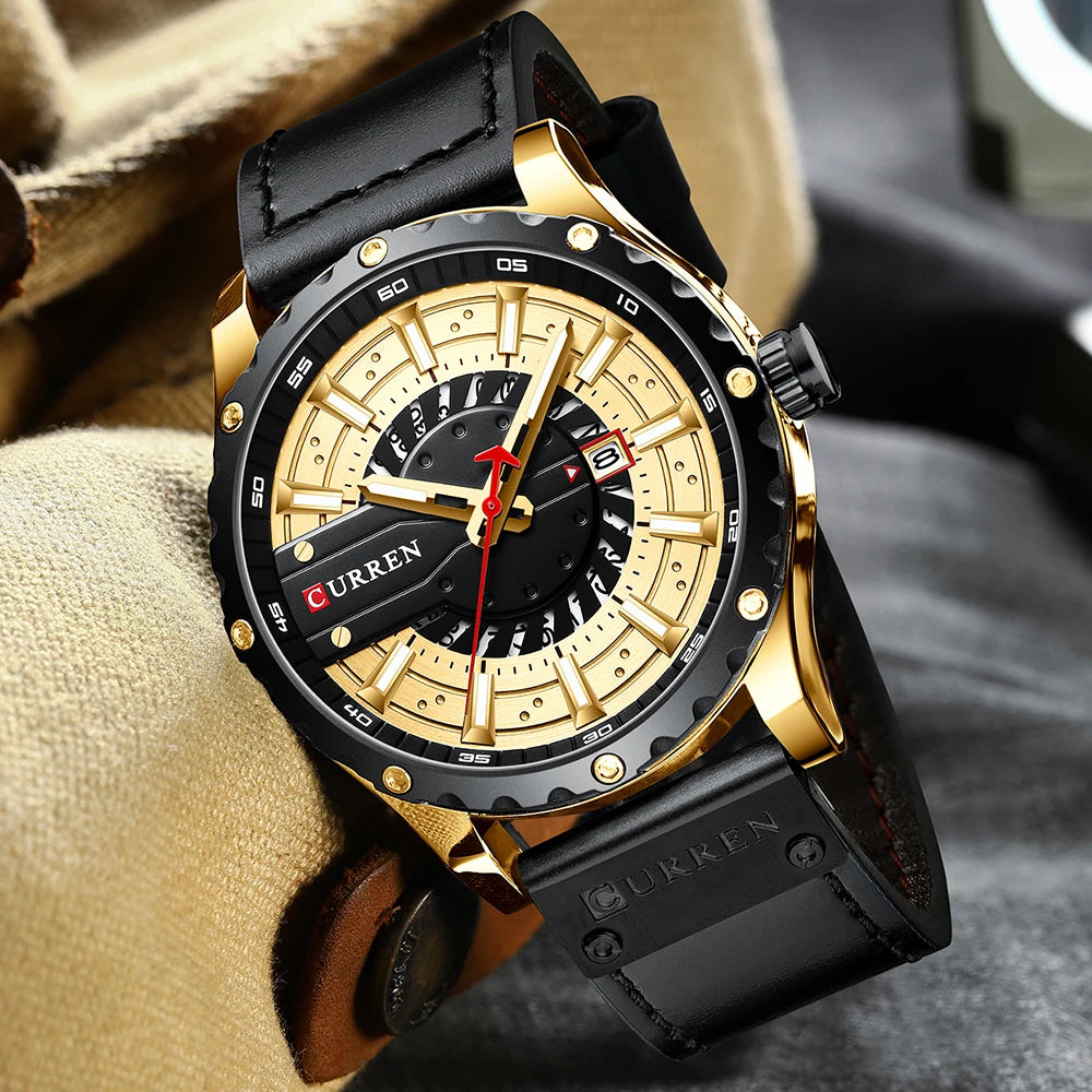 CURREN Watches Top Brand Fashion Leather Wristwatch Casual Quartz Men's Watch with box New Chic Clock Luminous hands