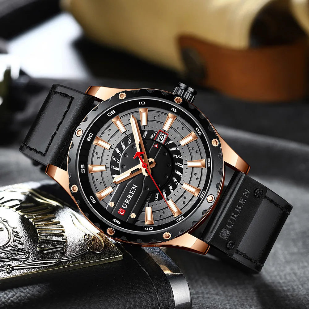 CURREN Watches Top Brand Fashion Leather Wristwatch Casual Quartz Men's Watch with box New Chic Clock Luminous hands