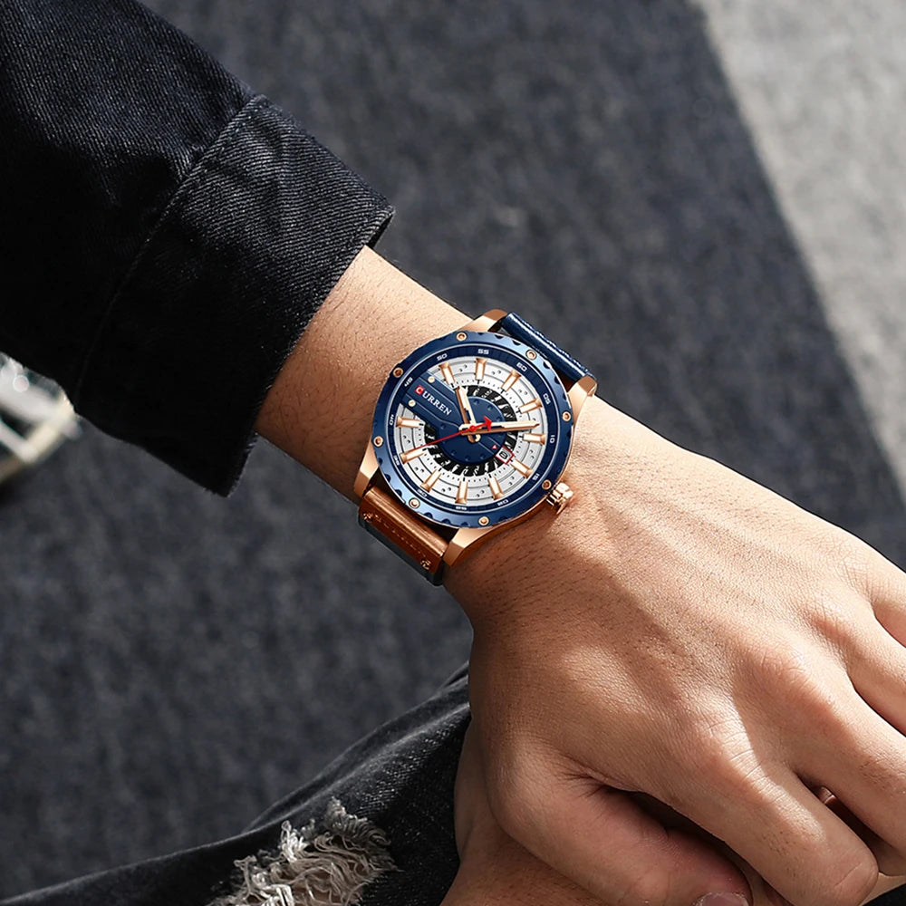 CURREN Watches Top Brand Fashion Leather Wristwatch Casual Quartz Men's Watch with box New Chic Clock Luminous hands