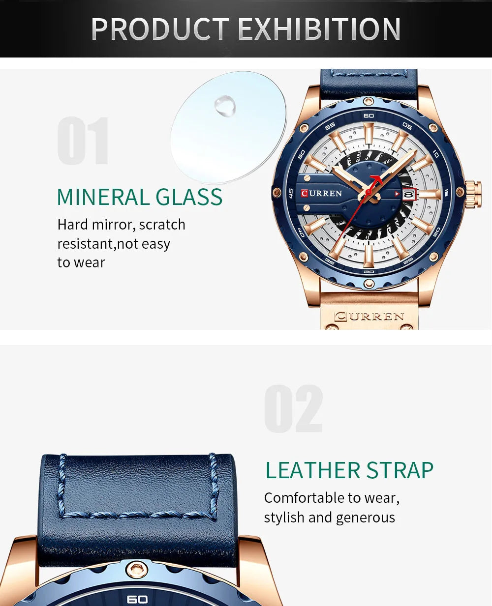 CURREN Watches Top Brand Fashion Leather Wristwatch Casual Quartz Men's Watch with box New Chic Clock Luminous hands