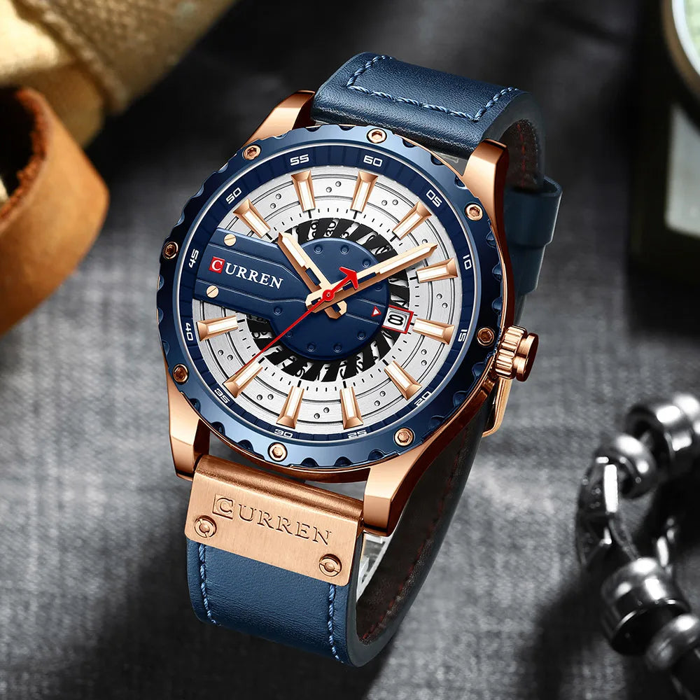 CURREN Watches Top Brand Fashion Leather Wristwatch Casual Quartz Men's Watch with box New Chic Clock Luminous hands