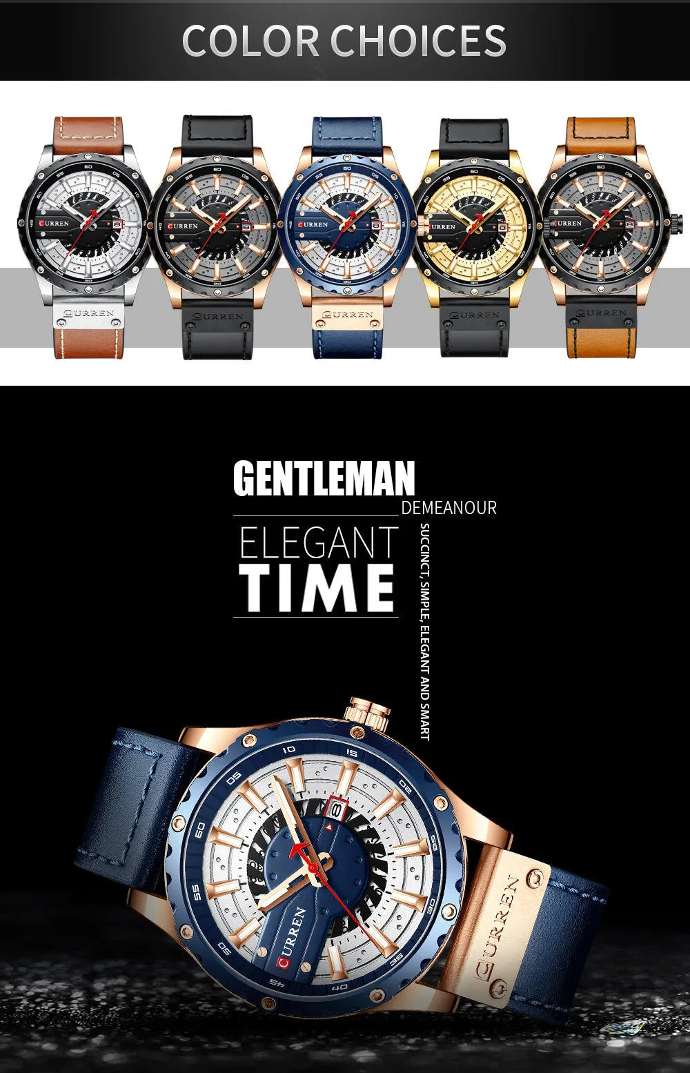 CURREN Watches Top Brand Fashion Leather Wristwatch Casual Quartz Men's Watch with box New Chic Clock Luminous hands
