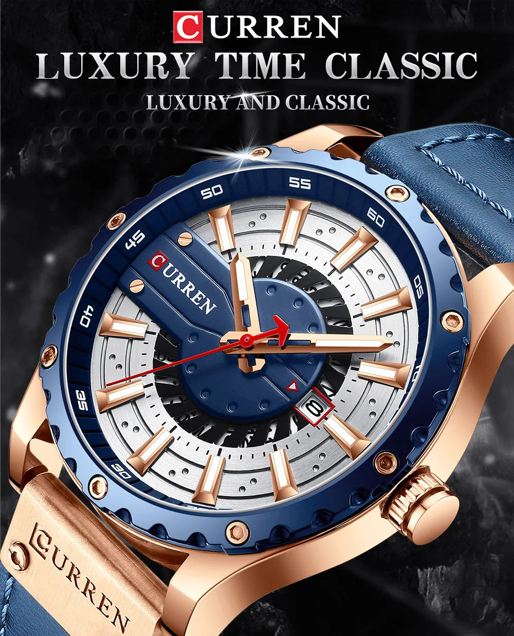 CURREN Watches Top Brand Fashion Leather Wristwatch Casual Quartz Men's Watch with box New Chic Clock Luminous hands