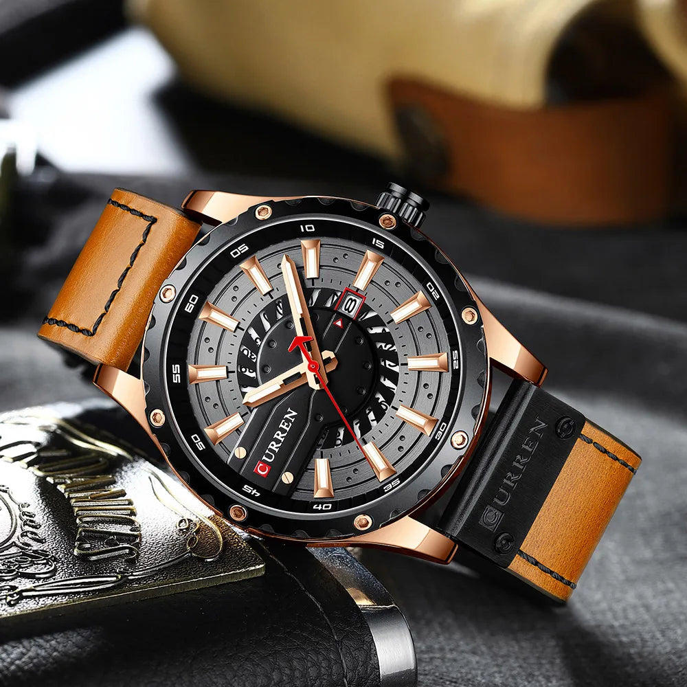 CURREN Watches Top Brand Fashion Leather Wristwatch Casual Quartz Men's Watch with box New Chic Clock Luminous hands