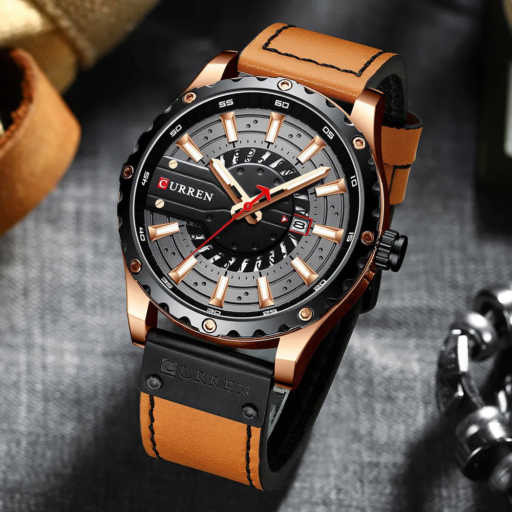 CURREN Watches Top Brand Fashion Leather Wristwatch Casual Quartz Men's Watch with box New Chic Clock Luminous hands