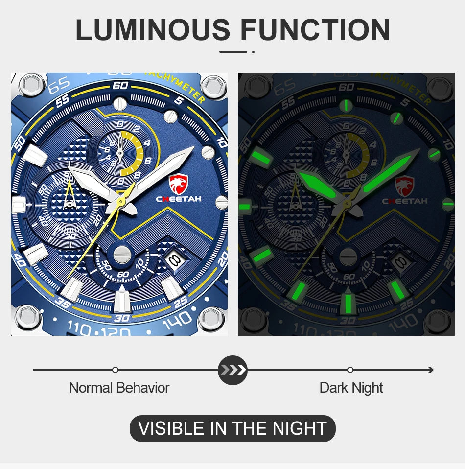 CHEETAH New Watches Mens Luxury Brand Big Dial Watch Men Waterproof Quartz Wristwatch Sports Chronograph Clock Relogio Masculino