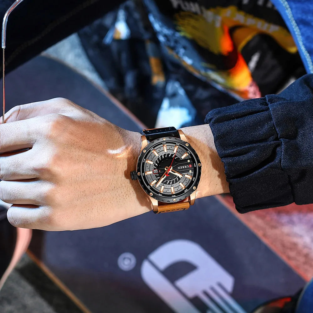 CURREN Watches Top Brand Fashion Leather Wristwatch Casual Quartz Men's Watch with box New Chic Clock Luminous hands