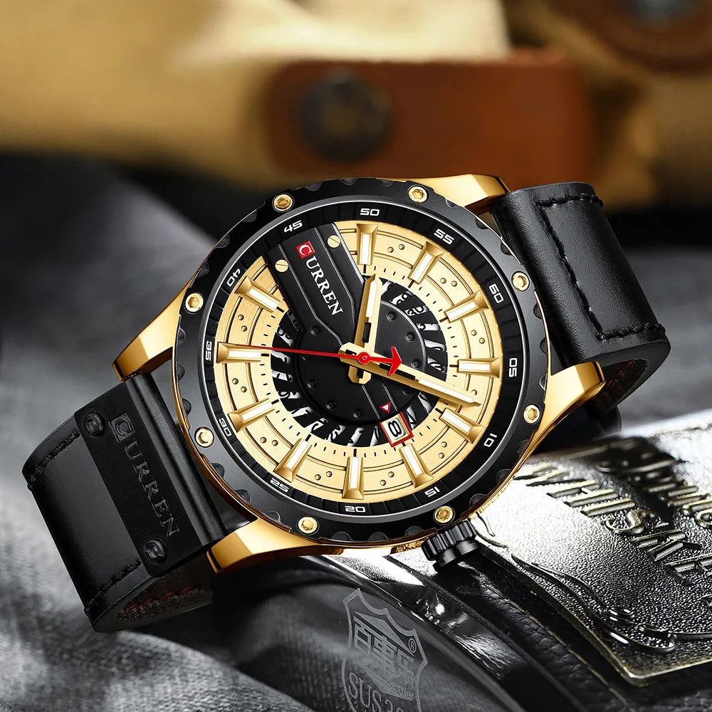 CURREN Watches Top Brand Fashion Leather Wristwatch Casual Quartz Men's Watch with box New Chic Clock Luminous hands