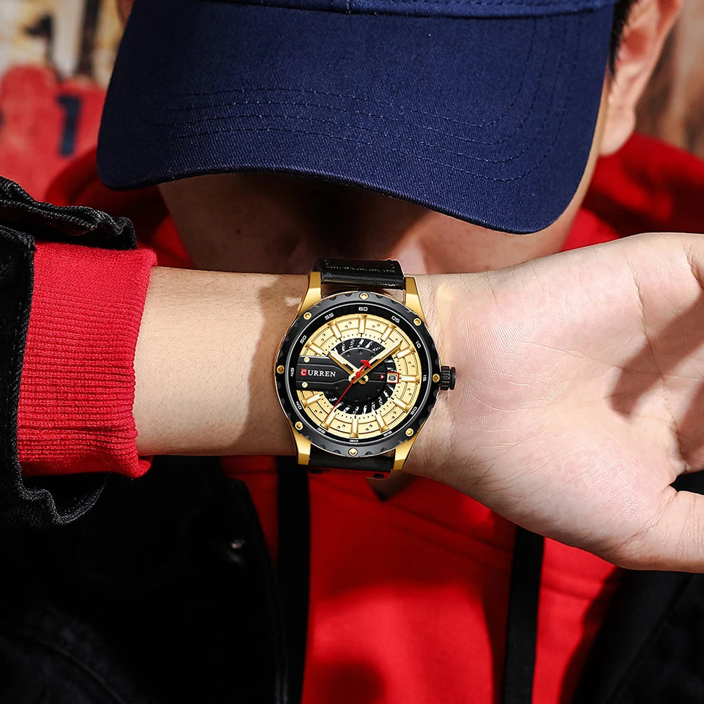 CURREN Watches Top Brand Fashion Leather Wristwatch Casual Quartz Men's Watch with box New Chic Clock Luminous hands