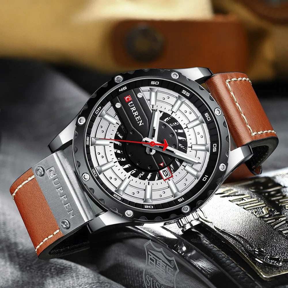 CURREN Watches Top Brand Fashion Leather Wristwatch Casual Quartz Men's Watch with box New Chic Clock Luminous hands