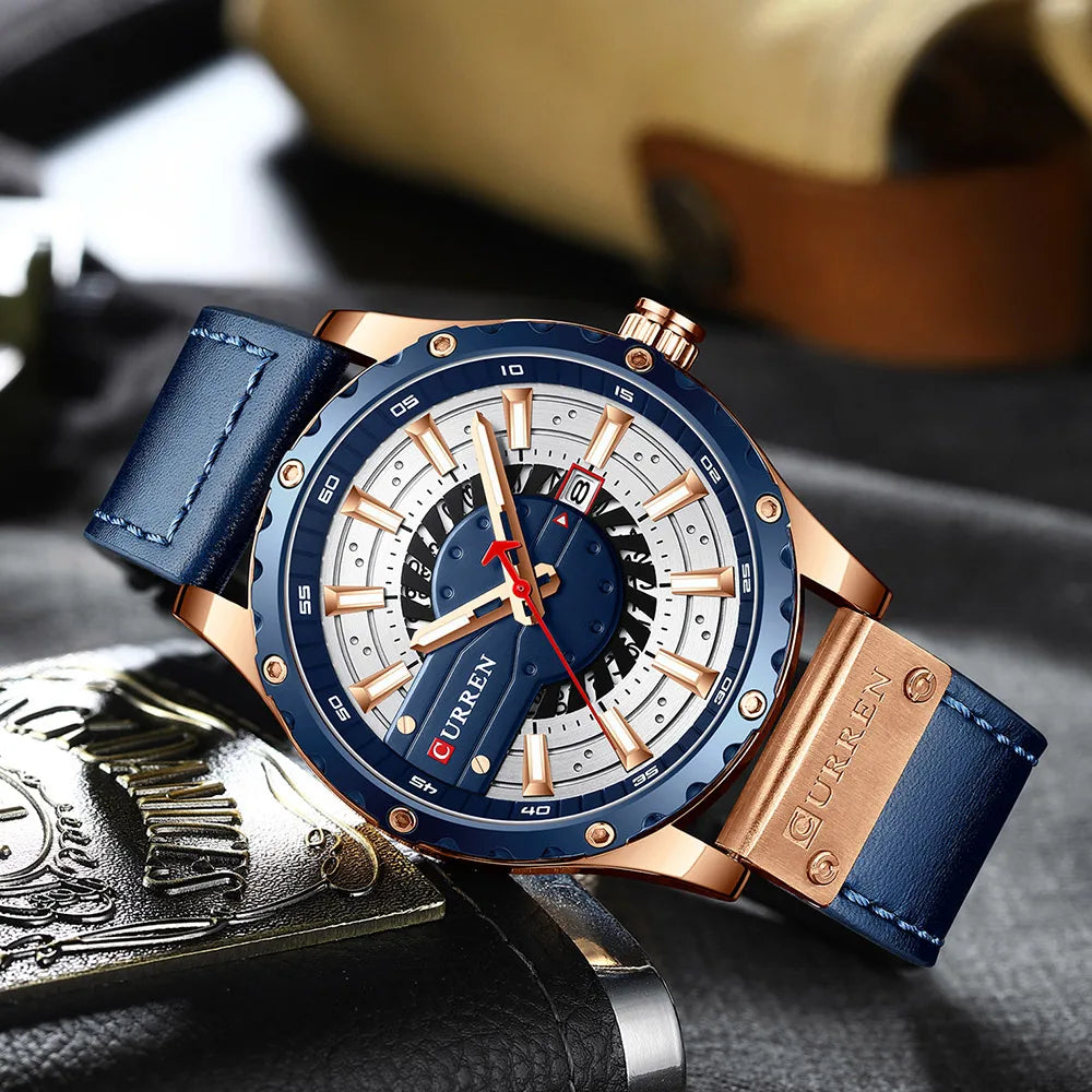 CURREN Watches Top Brand Fashion Leather Wristwatch Casual Quartz Men's Watch with box New Chic Clock Luminous hands