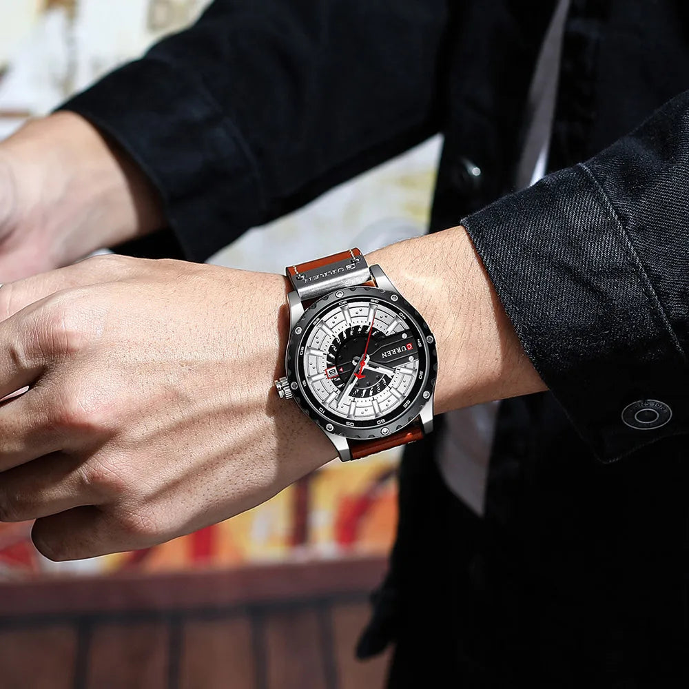 CURREN Watches Top Brand Fashion Leather Wristwatch Casual Quartz Men's Watch with box New Chic Clock Luminous hands