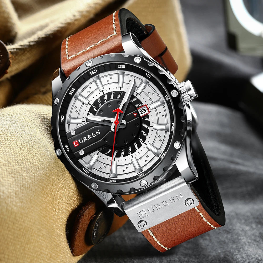 CURREN Watches Top Brand Fashion Leather Wristwatch Casual Quartz Men's Watch with box New Chic Clock Luminous hands