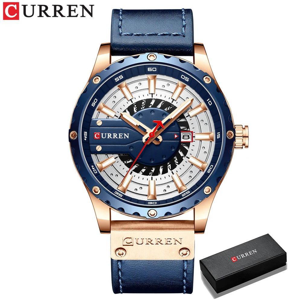 CURREN Watches Top Brand Fashion Leather Wristwatch Casual Quartz Men's Watch with box New Chic Clock Luminous hands