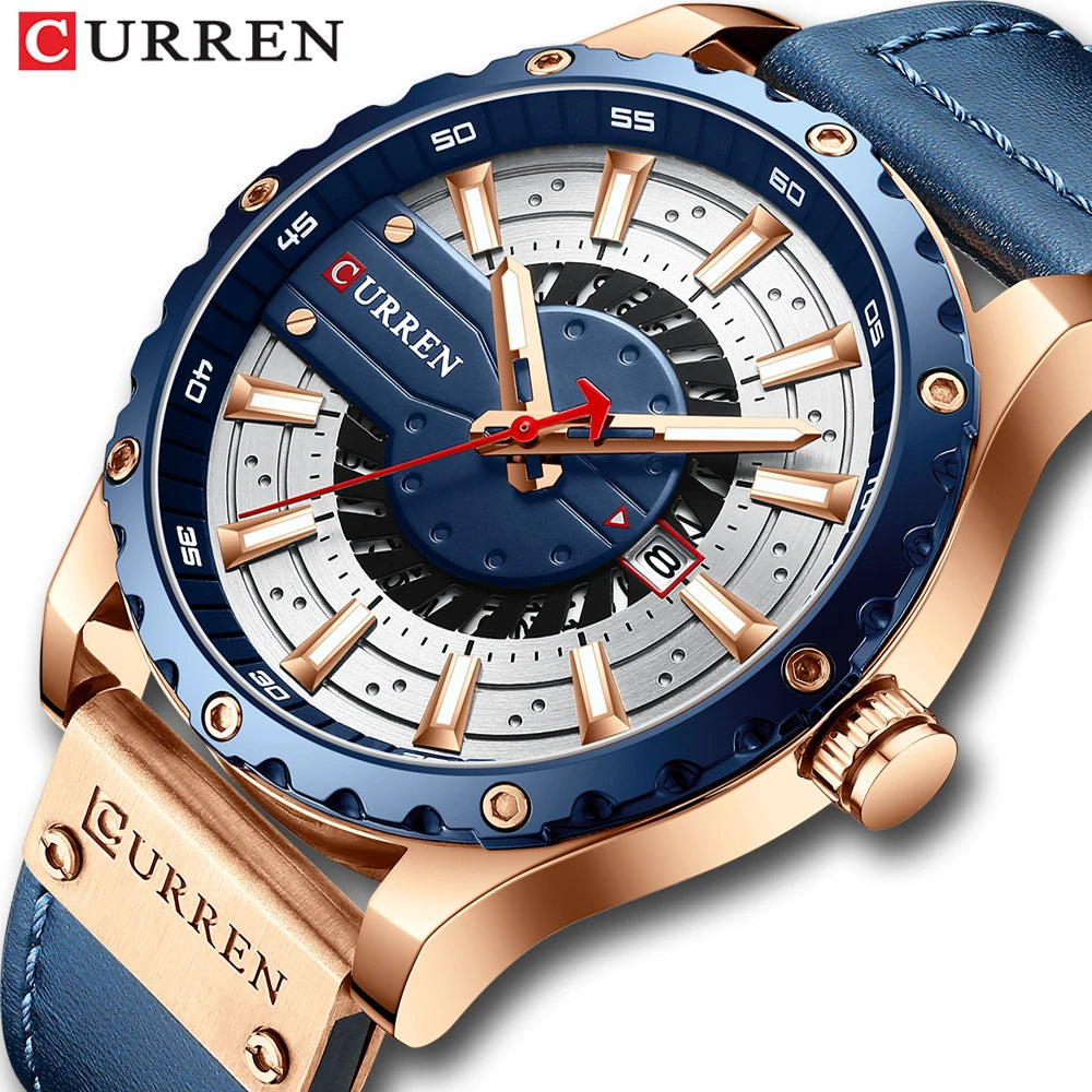 CURREN Watches Top Brand Fashion Leather Wristwatch Casual Quartz Men's Watch with box New Chic Clock Luminous hands