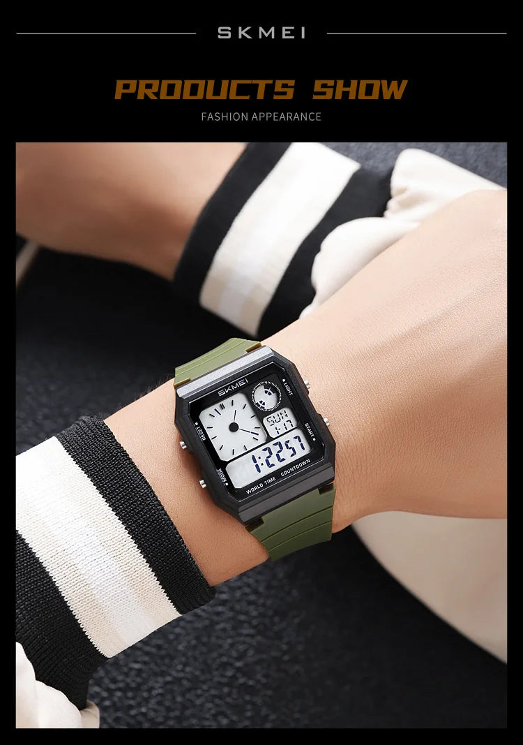 Skmei 5 Alarm Clock Male Military Sports Watches Analog Digital Display Multiple Time Zone Waterproof Swimming Mens Stop Watch