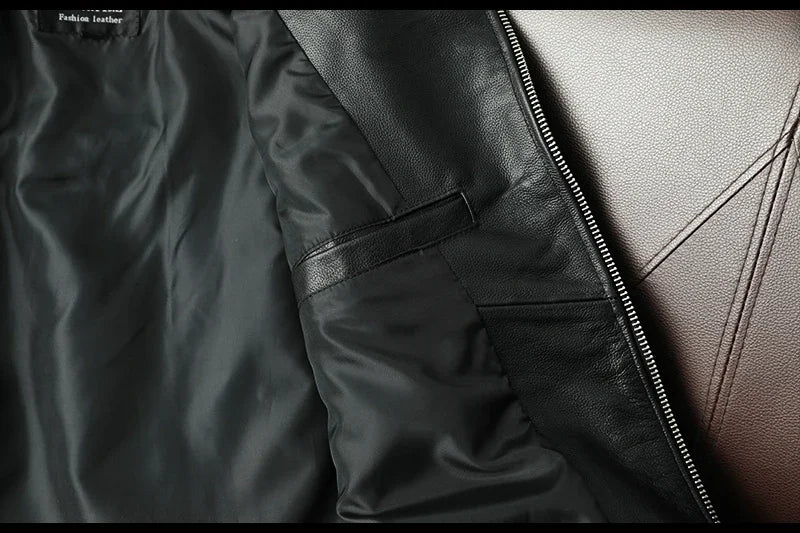 2025 New Genuine Cow Leather Jacket Men Autumn Winter Male Coats Diagonal zipper and Multi Pocket slim Motorcycle Clothing