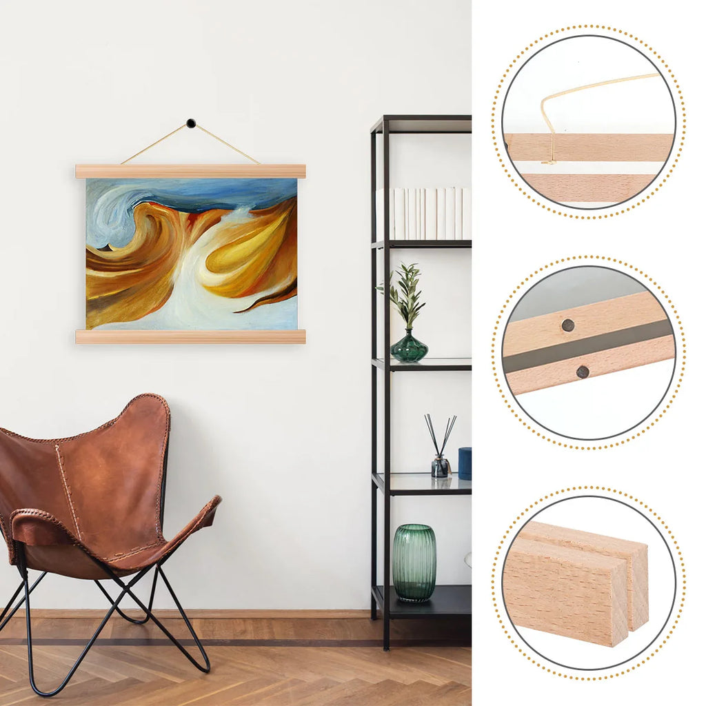4pcs Picture Poster Hanger Frames Magnetic DIY Wood Hanging Rod Photo Wall Art Canvas Prints Painting Hang Rack Home Decor Easel