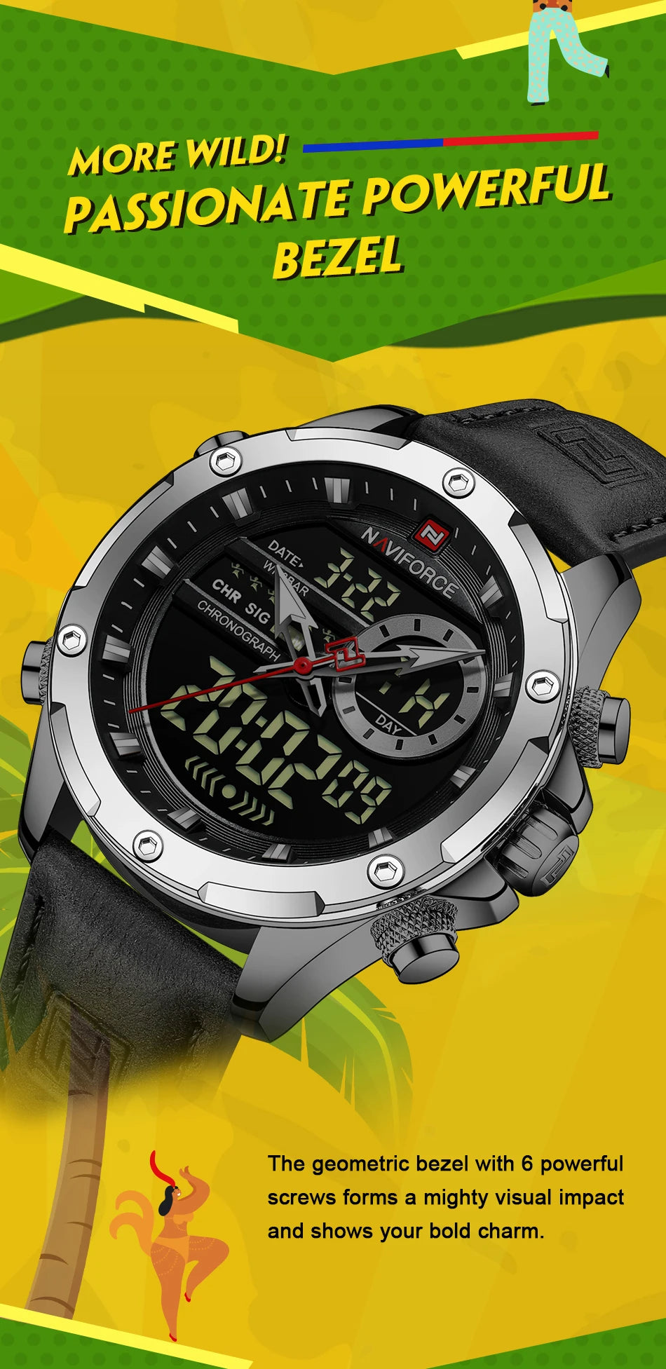 Naviforce Mens Original Watches 2025 Men Fashion Sports Waterproof Luxury Corium Strap Men Wristwatch with Calendar Dual Display