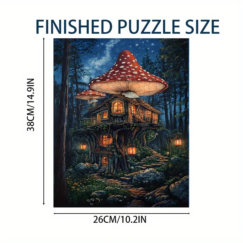 Mini Size Puzzle 1000 Pieces Mushroom House Art Fantasy - Premium Thick Cardboard, Adults & Collectors, Home Decor