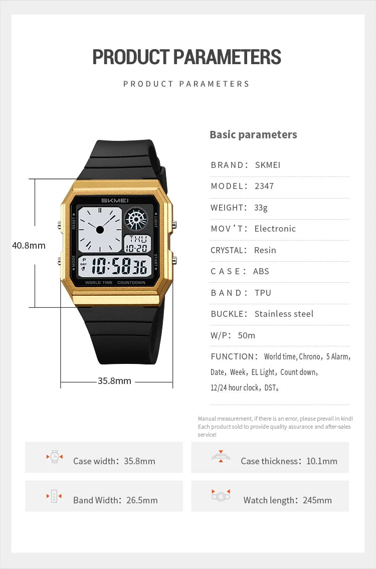 Skmei 5 Alarm Clock Male Military Sports Watches Analog Digital Display Multiple Time Zone Waterproof Swimming Mens Stop Watch