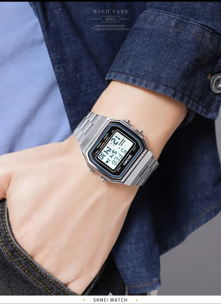 SKMEI 2113 Mens Prayer Azan Compass Alarm Hijri Islamic Digital Wristwatches New Back Light Display Stopwatch Sports Watches