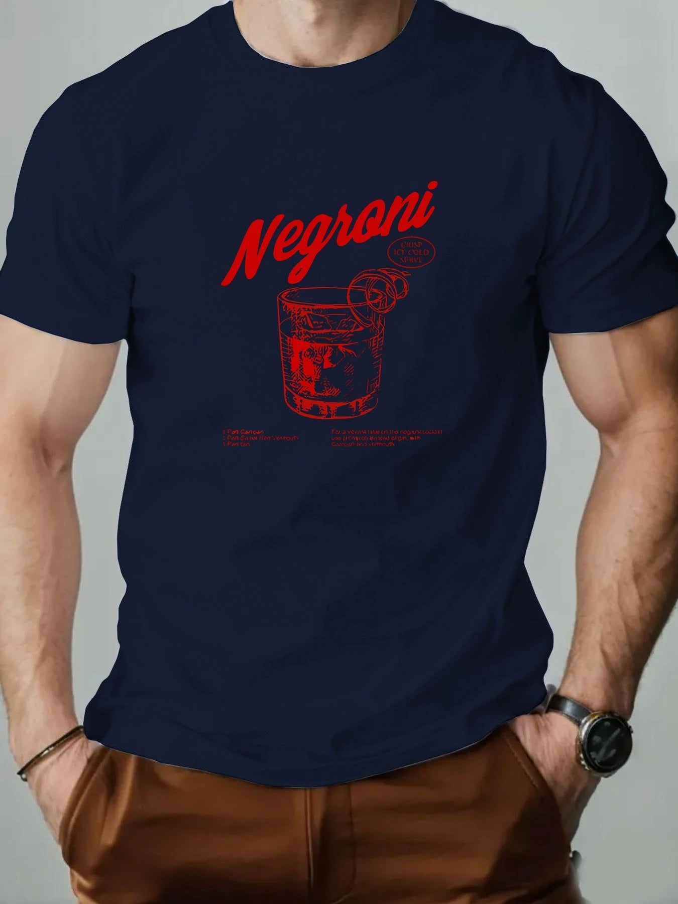 2025 New Men's Cotton Short Sleeve T-shirt Negroni Cocktail Graphic Print Black Casual Fashion Top For Daily & Party Wear