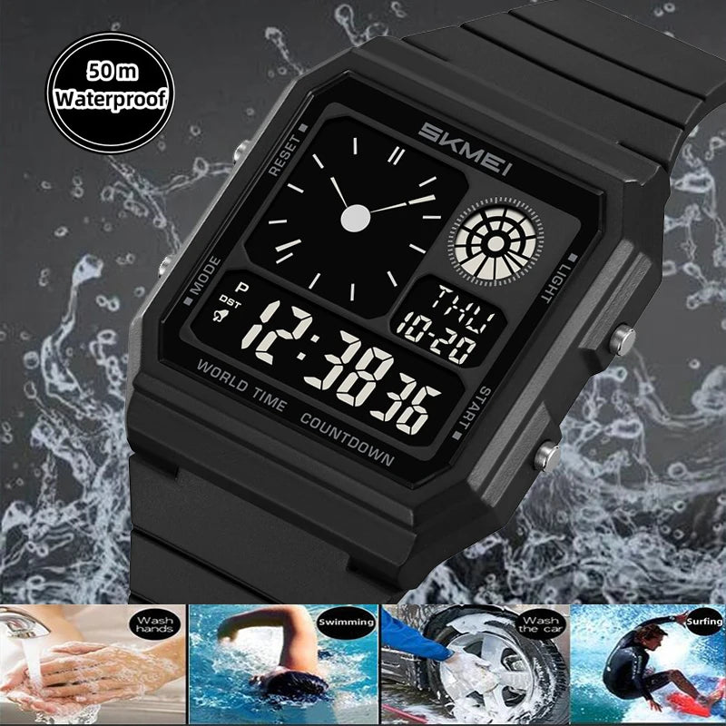 Skmei 5 Alarm Clock Male Military Sports Watches Analog Digital Display Multiple Time Zone Waterproof Swimming Mens Stop Watch