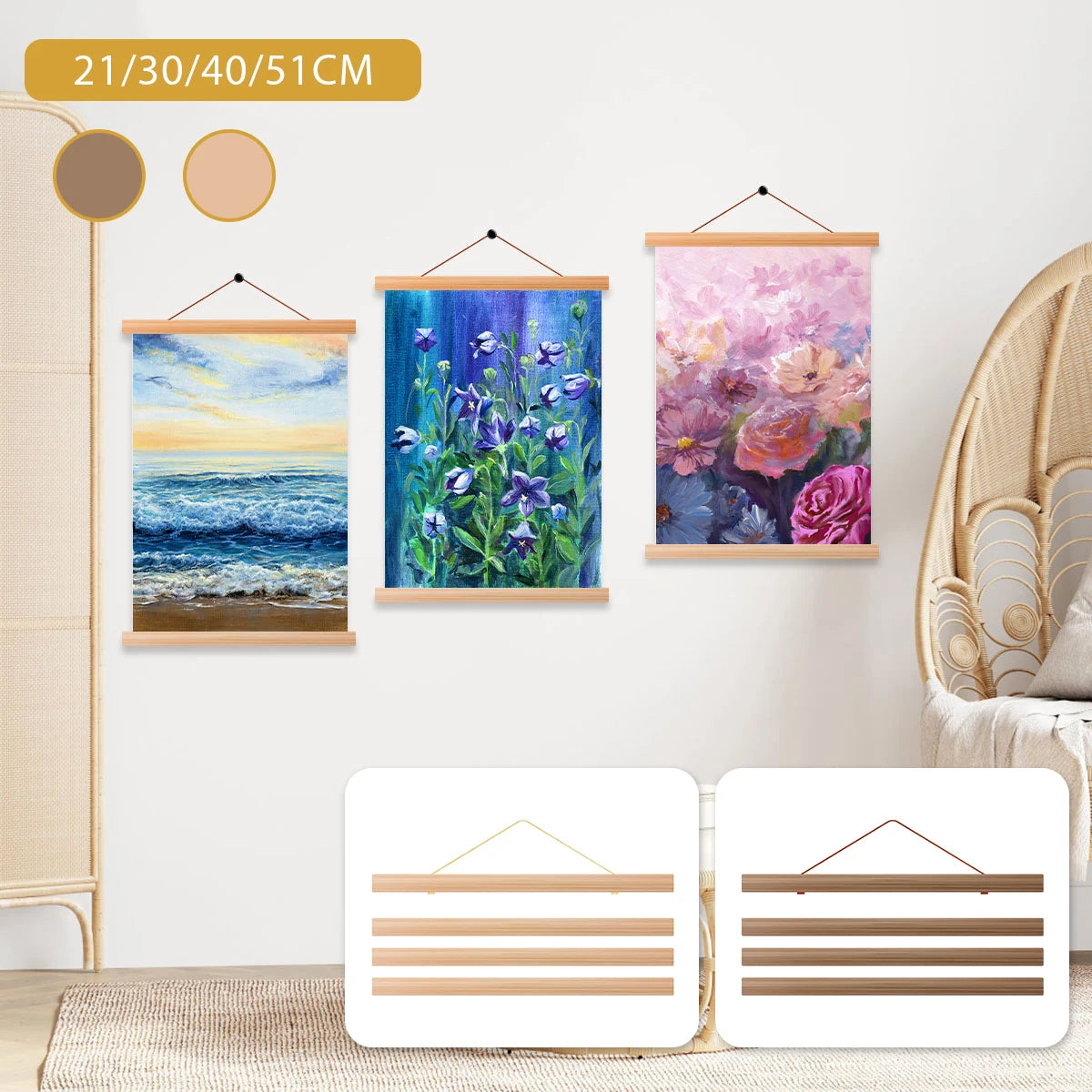 4pcs Picture Poster Hanger Frames Magnetic DIY Wood Hanging Rod Photo Wall Art Canvas Prints Painting Hang Rack Home Decor Easel