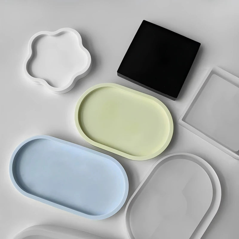 Tray Dish Mold Round Square Rectangle Coaster Silicone Mold Cement Plaster Resin Tray Mould Jewelry Storage Tray Home Decor