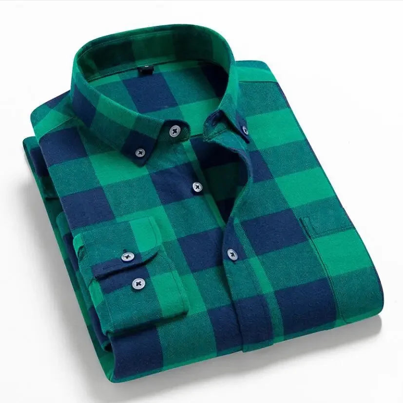 2024 100% Cotton New Male Casual Long Sleeve Warm Man Clothes Flannel Plaid Shirt Men Plus Size 3XL 4XL