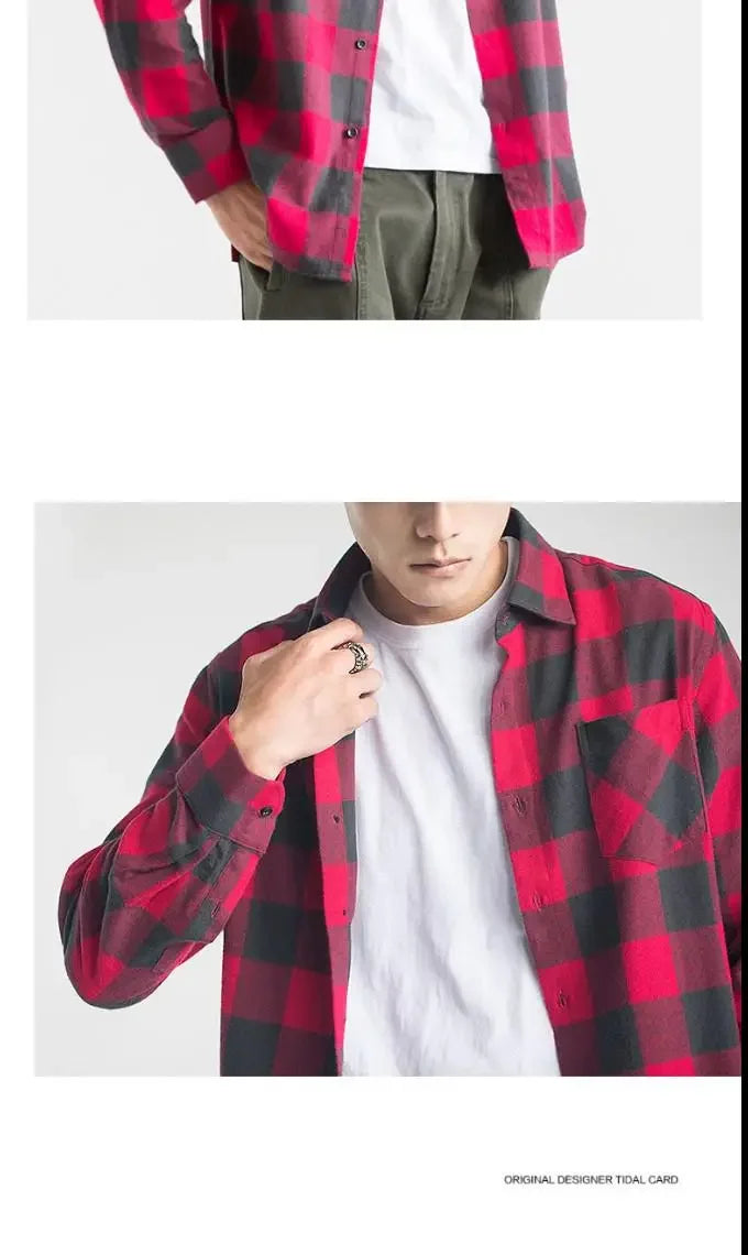 2024 100% Cotton New Male Casual Long Sleeve Warm Man Clothes Flannel Plaid Shirt Men Plus Size 3XL 4XL