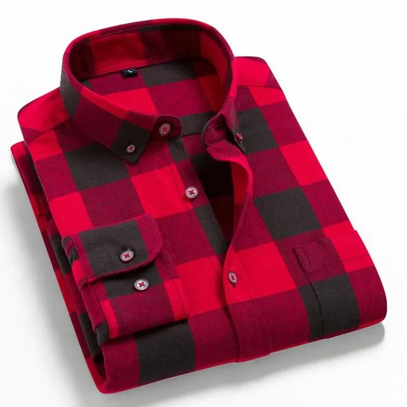 2024 100% Cotton New Male Casual Long Sleeve Warm Man Clothes Flannel Plaid Shirt Men Plus Size 3XL 4XL