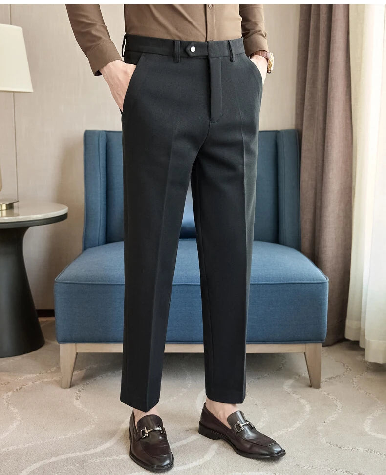 2024 Autumn and Winter New Wheat Grain Woolen Thick Khaki Trousers for Men, Coffee Color Fashionable Versatile Mens Casual Pants
