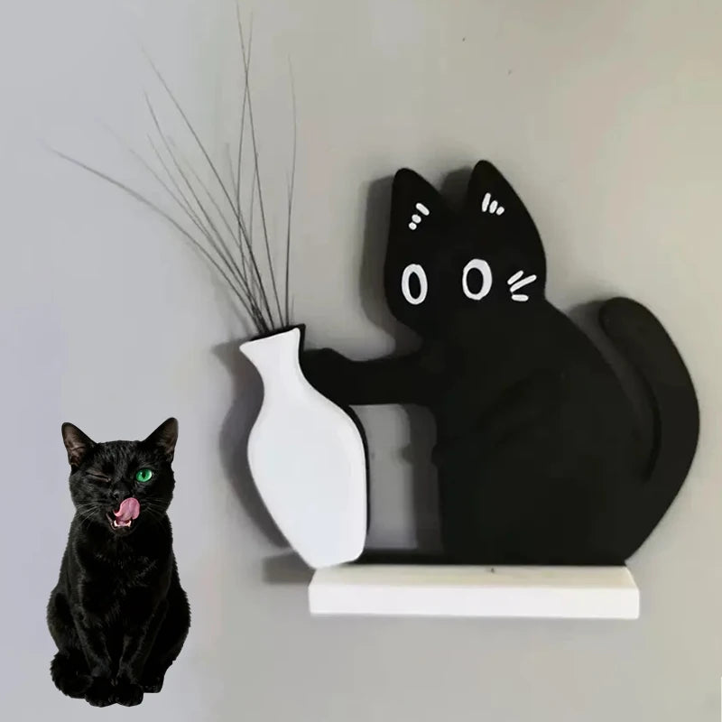 Black Cat Pushing Vase Decor Cat Whisker Collection & Memorial Box Fridge Magnet Home Office Decor Perfect Gift For Cat Lovers