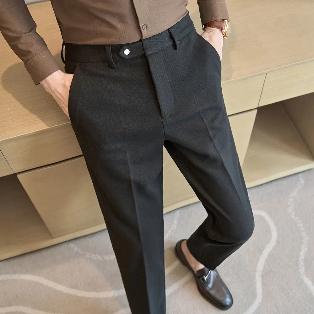 2024 Autumn and Winter New Wheat Grain Woolen Thick Khaki Trousers for Men, Coffee Color Fashionable Versatile Mens Casual Pants
