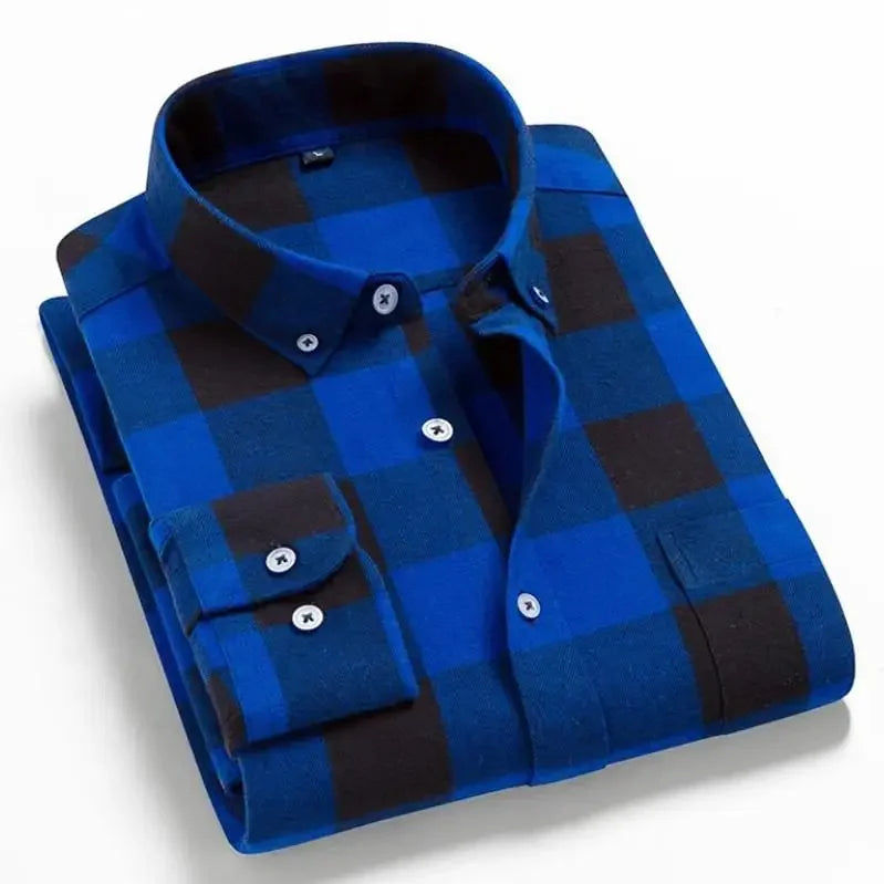 2024 100% Cotton New Male Casual Long Sleeve Warm Man Clothes Flannel Plaid Shirt Men Plus Size 3XL 4XL