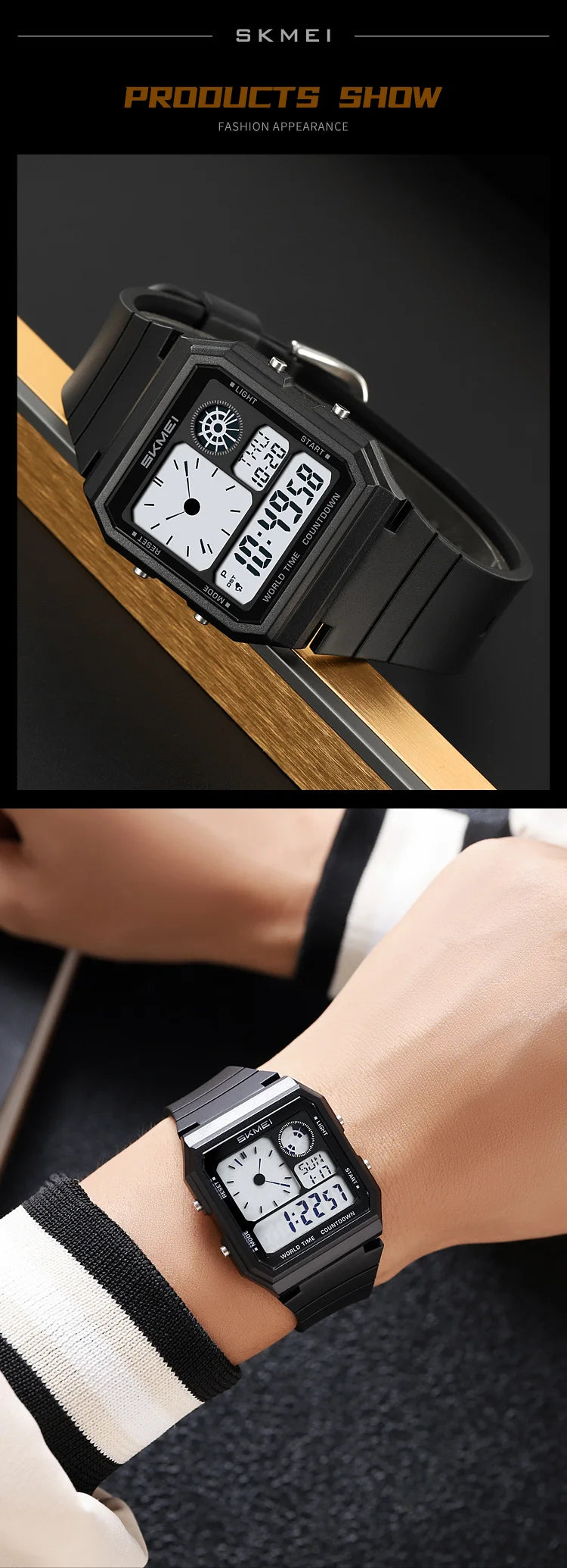 Skmei 5 Alarm Clock Male Military Sports Watches Analog Digital Display Multiple Time Zone Waterproof Swimming Mens Stop Watch