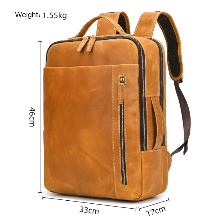 2025 New Arrivals Leather Backpack For Travel Men Male Cowhide Leather Laptop Bag 15.6" 17 Double Shoulder Bagpack For Man Retro