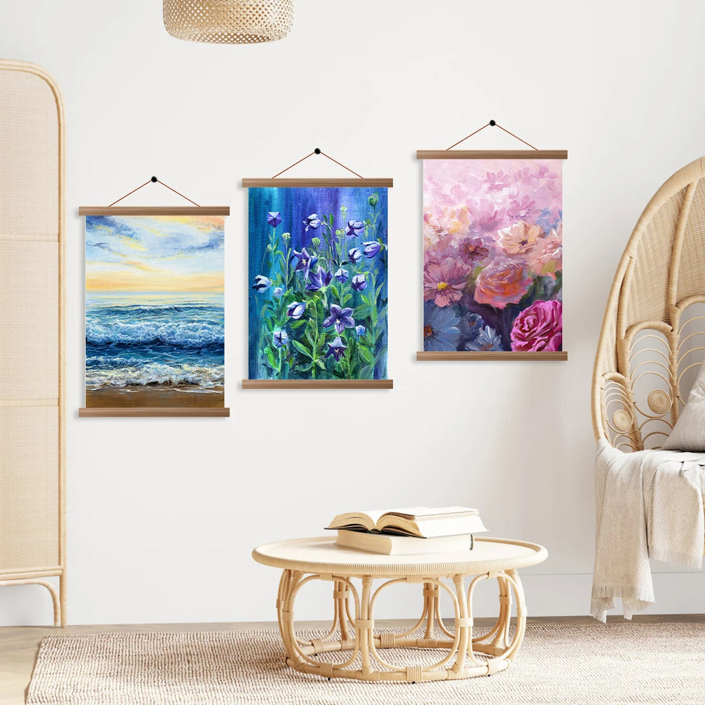 4pcs Picture Poster Hanger Frames Magnetic DIY Wood Hanging Rod Photo Wall Art Canvas Prints Painting Hang Rack Home Decor Easel