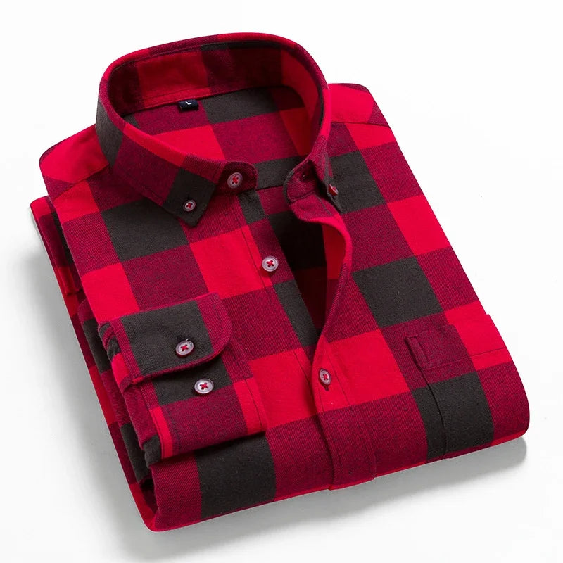 2024 100% Cotton New Male Casual Long Sleeve Warm Man Clothes Flannel Plaid Shirt Men Plus Size 3XL 4XL