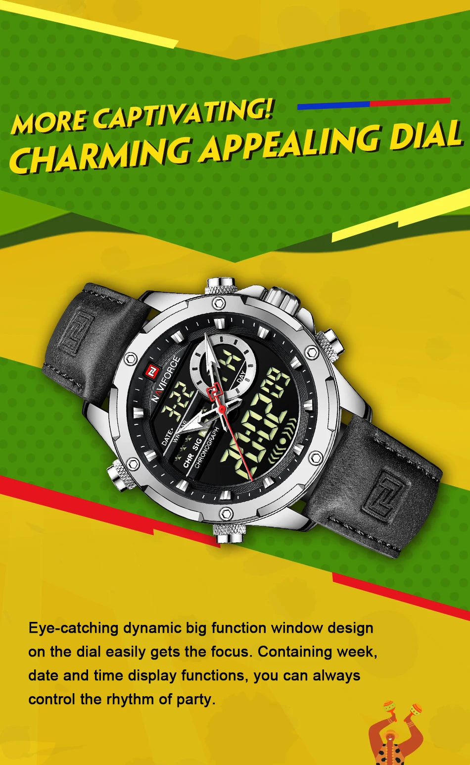 Naviforce Mens Original Watches 2025 Men Fashion Sports Waterproof Luxury Corium Strap Men Wristwatch with Calendar Dual Display