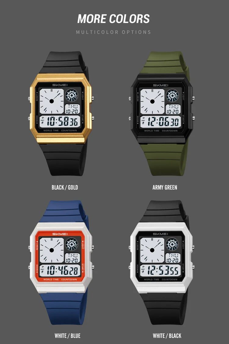 Skmei 5 Alarm Clock Male Military Sports Watches Analog Digital Display Multiple Time Zone Waterproof Swimming Mens Stop Watch