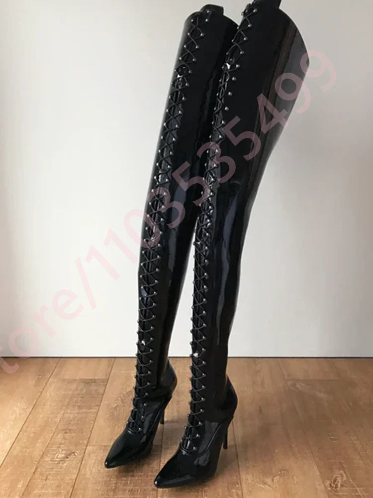 Pointed Toe Street Model Catwalk Ballet Stiletto Boots 2025 New Sexy Women's Black Over The Knee Boots Fashion Party Stage Boots