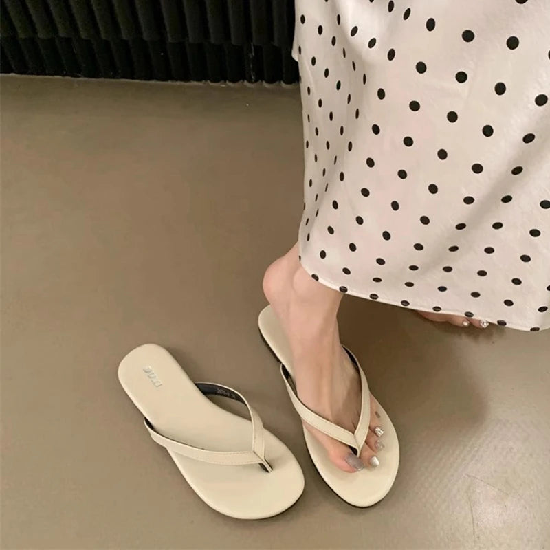 SUOJIALUN 2025 Summer New Brand Women Slipper Fashion Narrow Band Slip On Flip Flops Soft Flat Heel Outdoor Casual Dress Slides