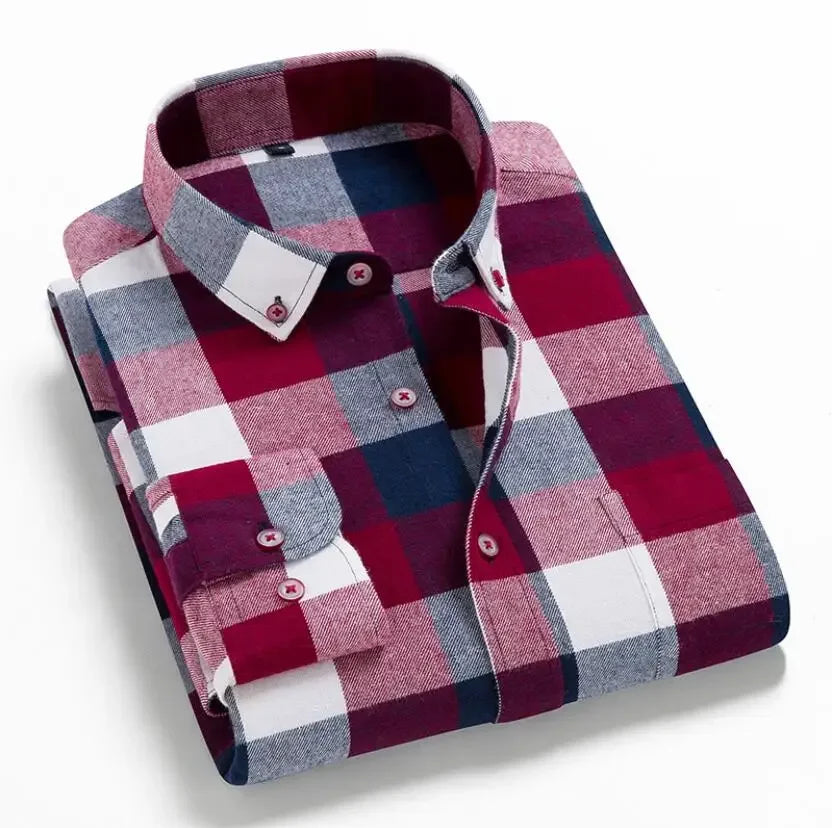 2024 100% Cotton New Male Casual Long Sleeve Warm Man Clothes Flannel Plaid Shirt Men Plus Size 3XL 4XL