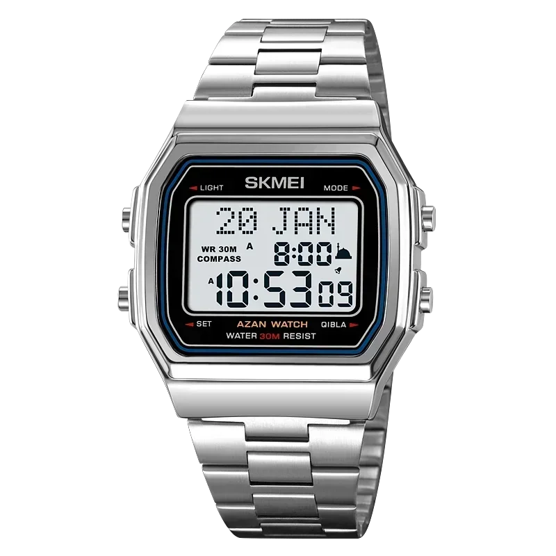 SKMEI 2113 Mens Prayer Azan Compass Alarm Hijri Islamic Digital Wristwatches New Back Light Display Stopwatch Sports Watches